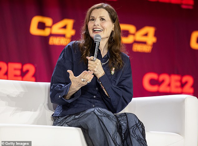 Geena Davis smiles during a Q&A at an A League of Their Own event.