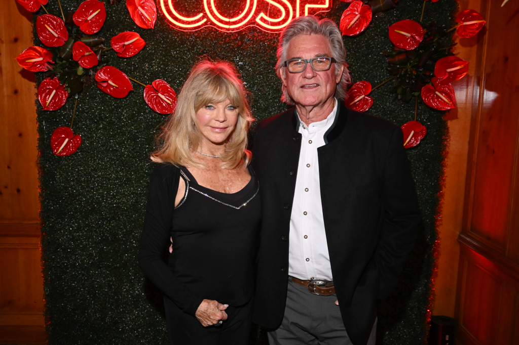 Goldie Hawn and Kurt Russell pose together at the Aspen Snow Ball Benefactor Dinner.