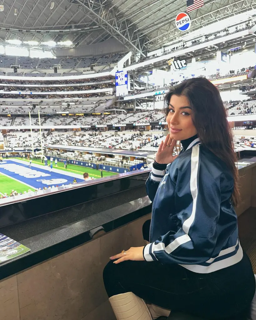 Sarah Jane Ramos at a Dallas Cowboys game in November 2023, early in the couple's public timeline.