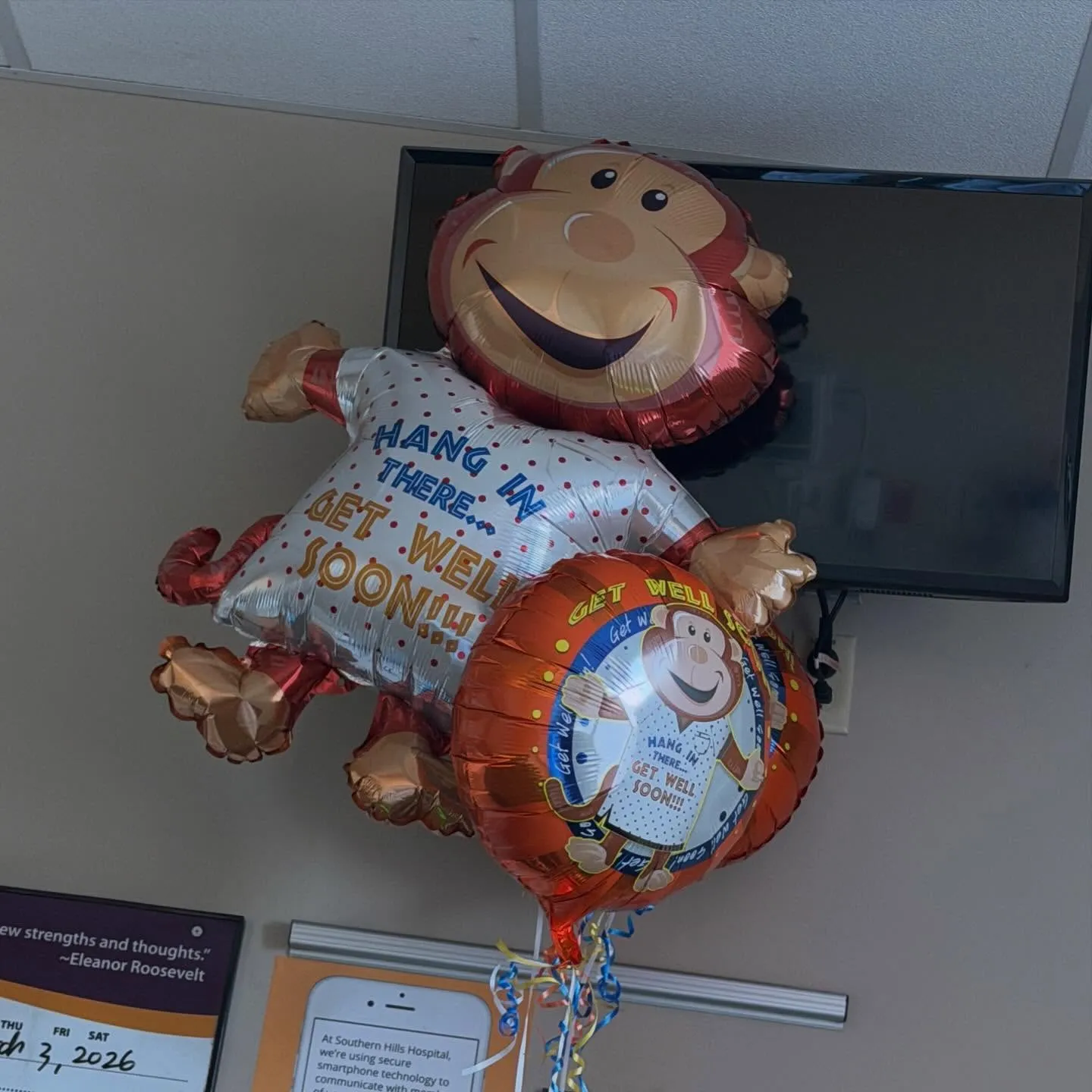 Perez Hilton's balloons at his hospital stay.