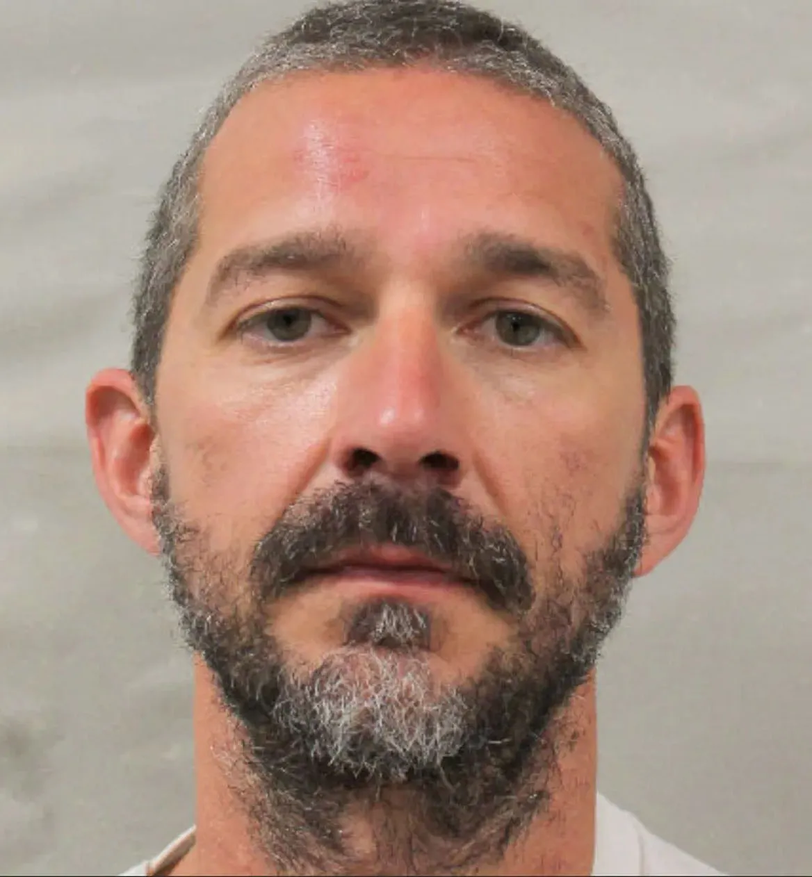 Shia LaBeouf's February 2026 mugshot from his New Orleans arrest.