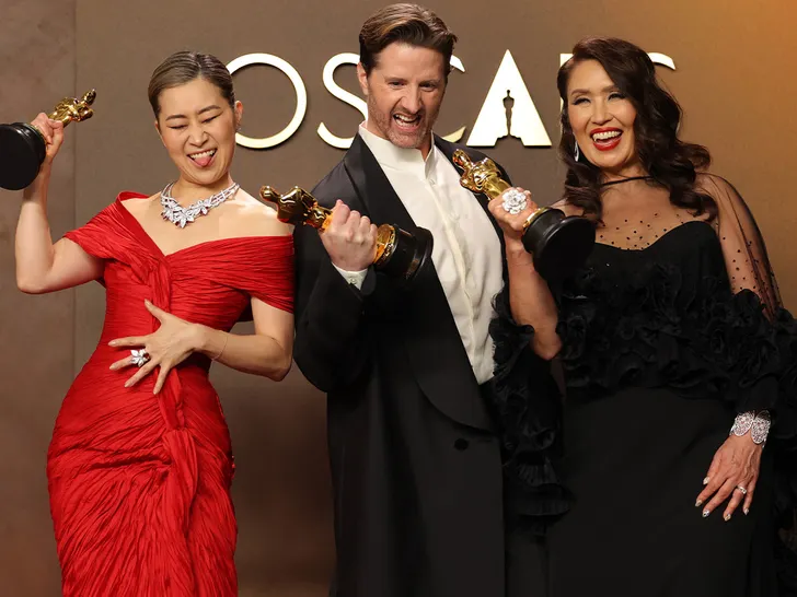 Oscar winners pose with their trophies during the 2026 Academy Awards in Los Angeles.