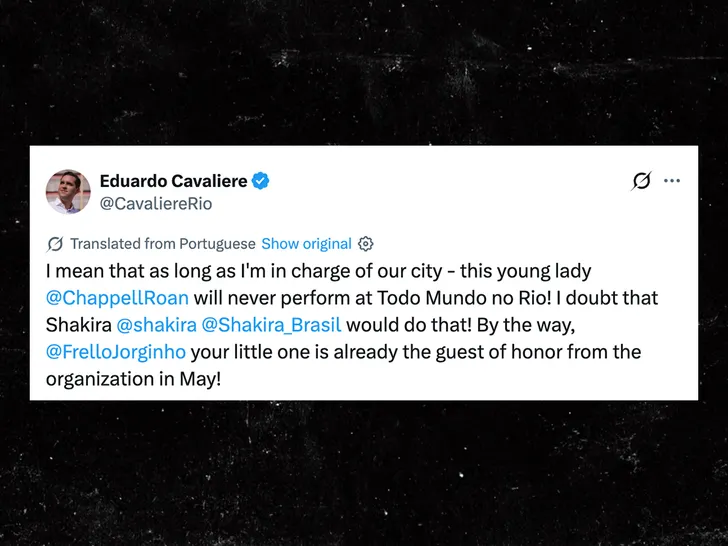 Screenshot of a post by Rio official Eduardo Cavaliere saying Chappell Roan is not welcome