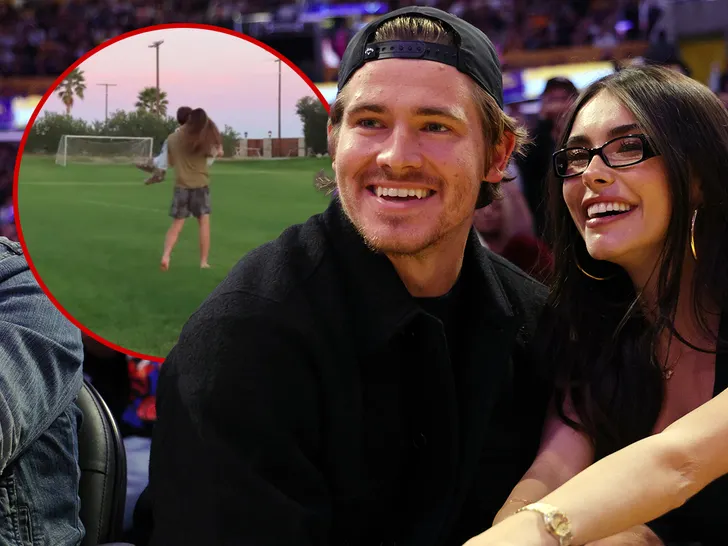 Madison Beer and Justin Herbert courtside at a Lakers game; a nod to the viral ball-blocking moment