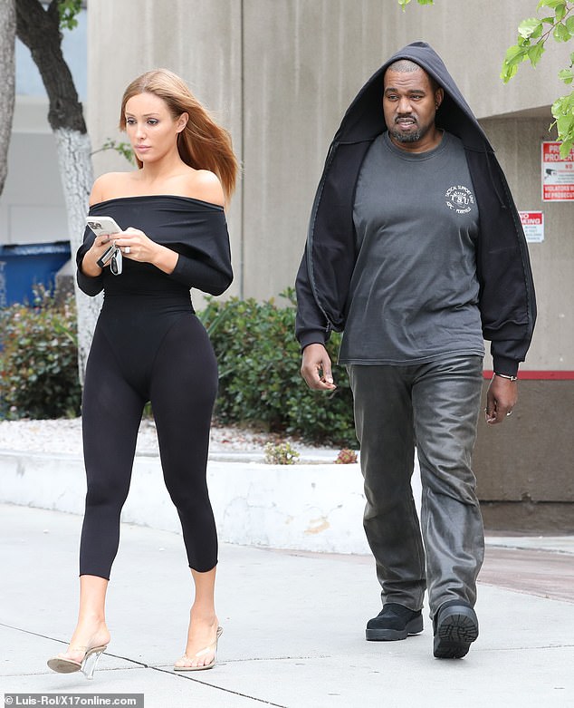Ye (Kanye West) and Bianca Censori step out for breakfast at Denny's in Los Angeles.