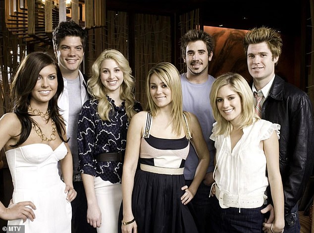 The Hills cast promotional image with Lauren Conrad centered, providing context for her MTV years.