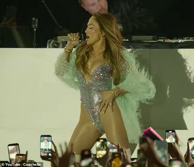 J.Lo makes her surprise Coachella debut, energizing the crowd during Guetta's set.
