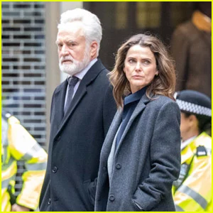 Lead image: Keri Russell and Bradley Whitford filming The Diplomat Season 4 in London - Just Jared