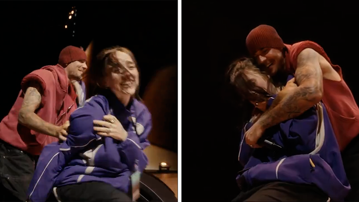 Billie Eilish and Justin Bieber onstage at Coachella Weekend 2 during the serenade moment.